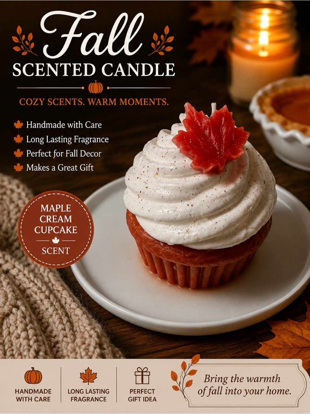 Ashland Maple Cream Cupcake Fall Candle - White & Red